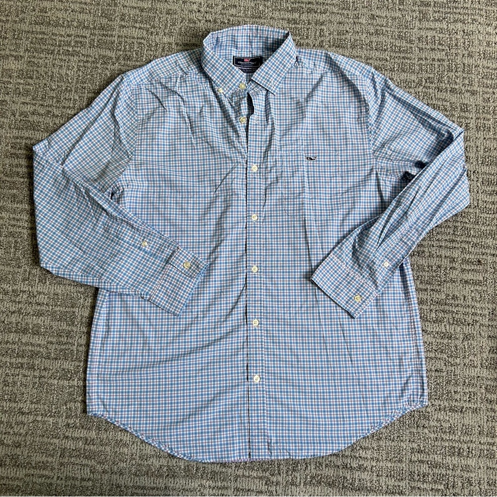 Men’s Vineyard Vines Light Blue Plaid Button Down Shirt